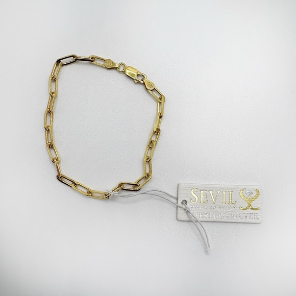 Sevilla Silver Jewelry - Sevil 925 Sterling Silver Gold Plated Paperclip Chain Bracelet Italy NWT